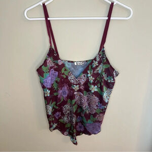 FREE PEOPLE Handkerchief Satin Tank Burgundy Floral XS